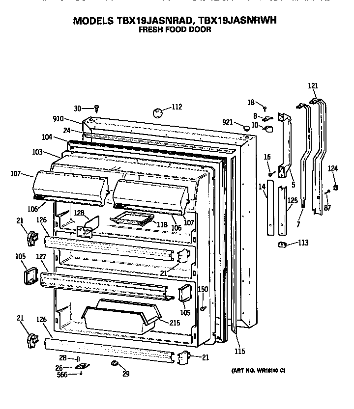 GE TBX19JASNRWH fresh food door diagram