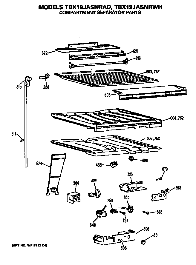 GE TBX19JASNRWH compartment separator diagram