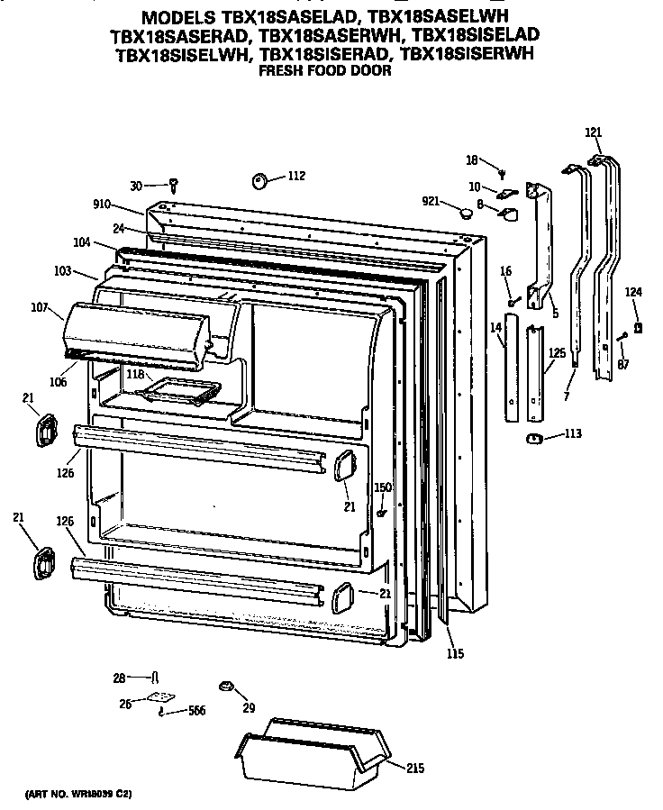 GE TBX18SASELWH fresh food door diagram
