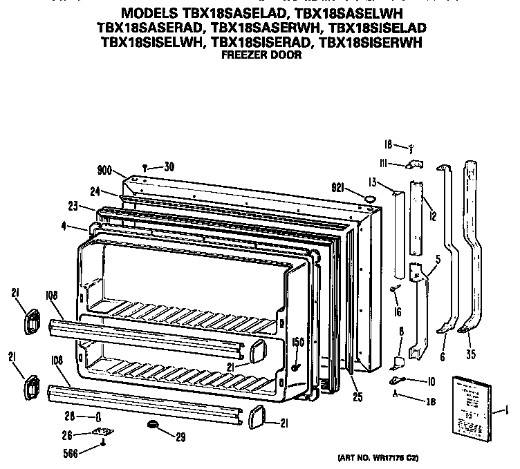 GE TBX18SASELWH freezer door diagram