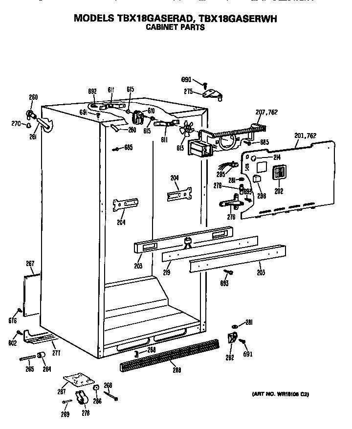 GE TBX18GASERWH cabinet diagram