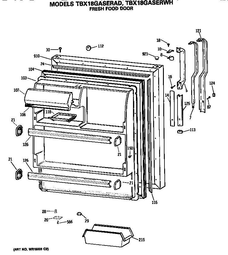 GE TBX18GASERWH fresh food door diagram
