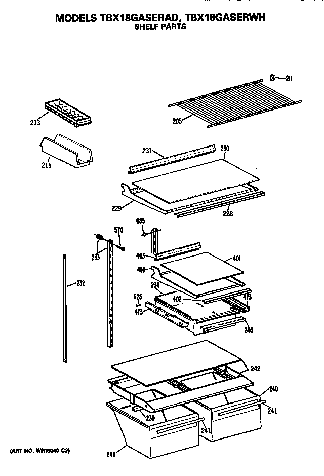 GE TBX18GASERWH shelfs diagram