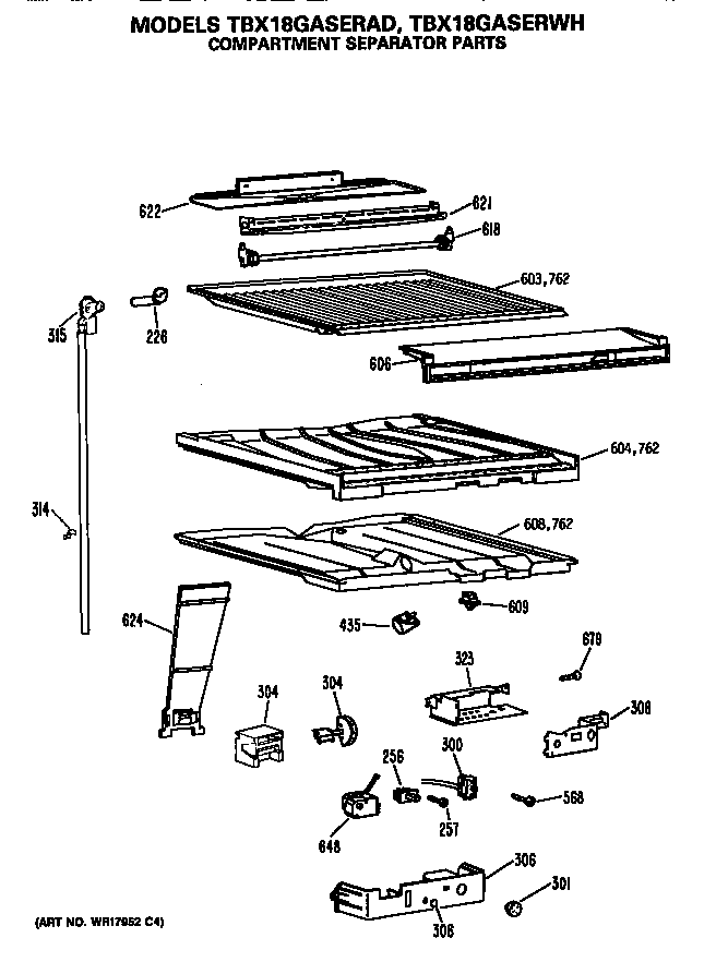 GE TBX18GASERWH compartment separator diagram