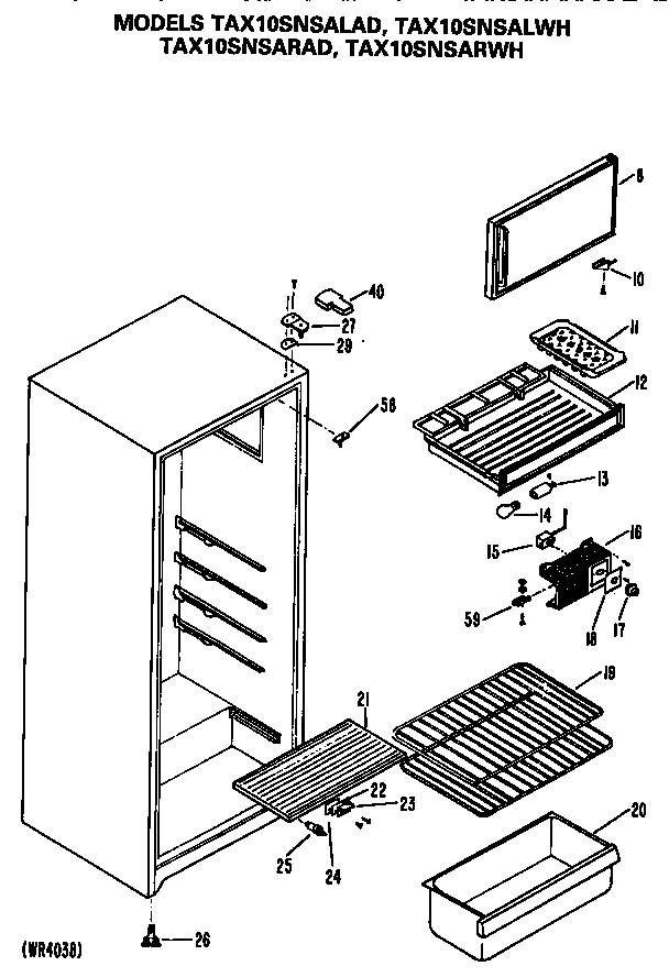 GE TAX10SNSARWH cabinet diagram