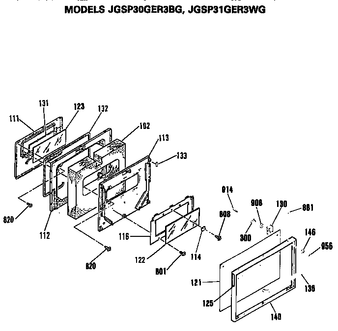 GE JGSP31GER3WG oven door assembly diagram
