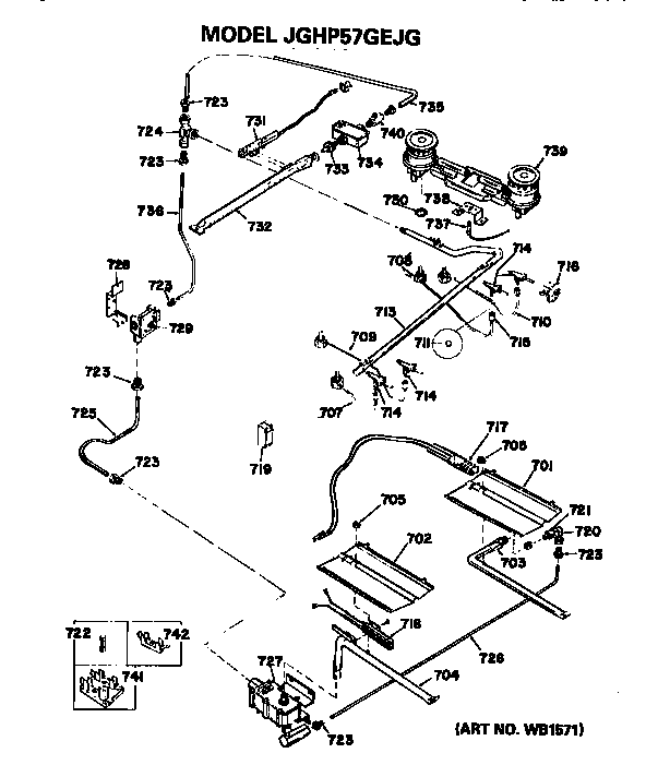 GE JGHP57GEJG burner assembley diagram