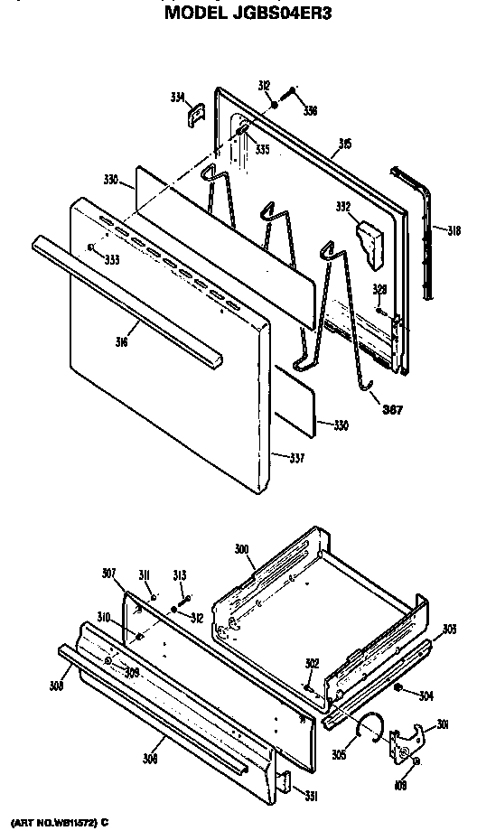 GE JGBS04ER3 oven door and broiler diagram