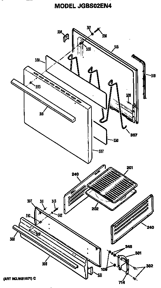 GE JGBS02EN4 oven door and broiler diagram