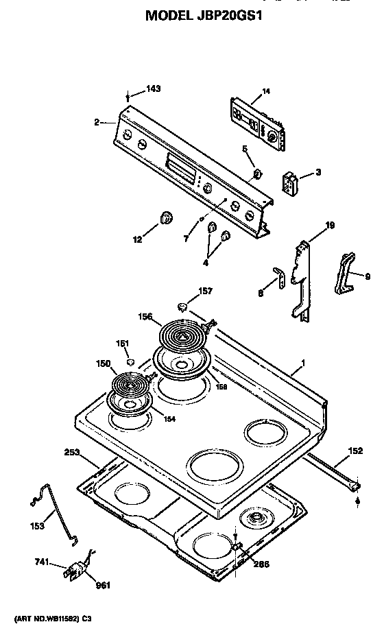 GE JBP20GS1 cooktop diagram