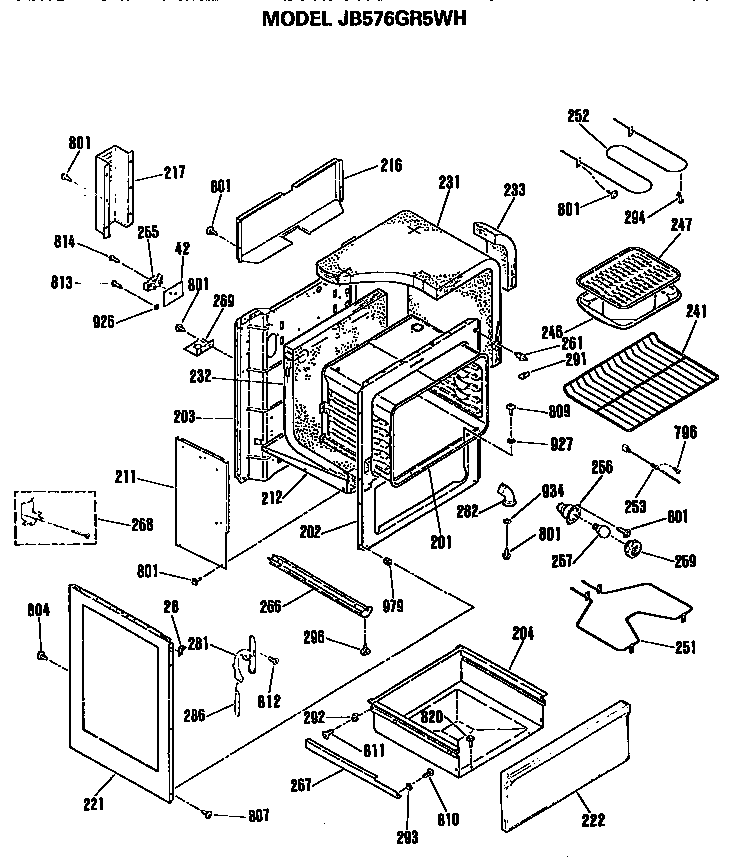 GE JB576GR5WH main body diagram