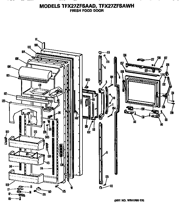 GE TFX27ZFSAAD fresh food door diagram