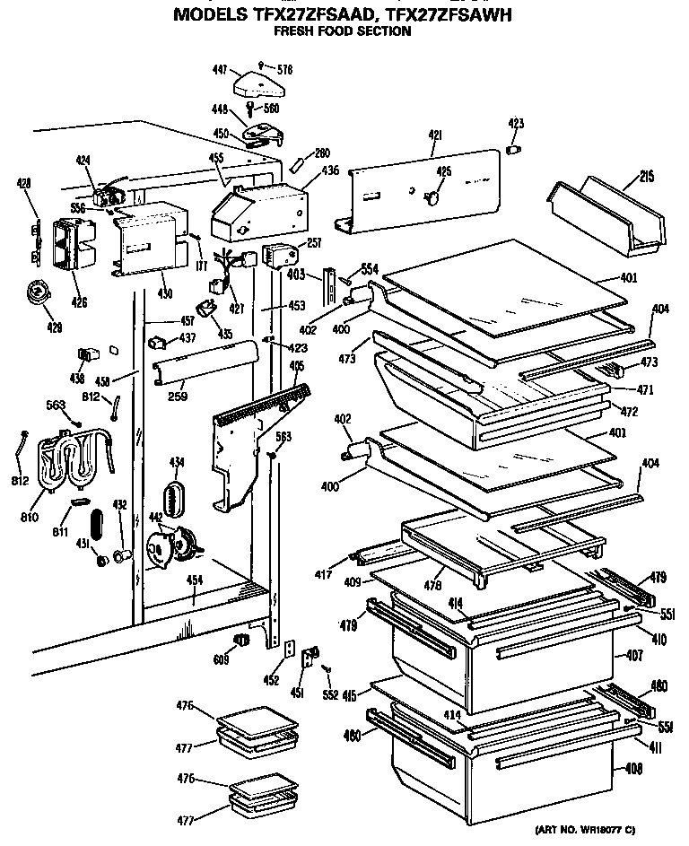 GE TFX27ZFSAAD fresh food section diagram