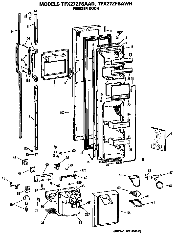 GE TFX27ZFSAAD freezer door diagram
