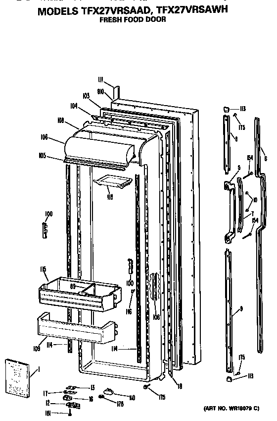 GE TFX27VRSAWH fresh food door diagram
