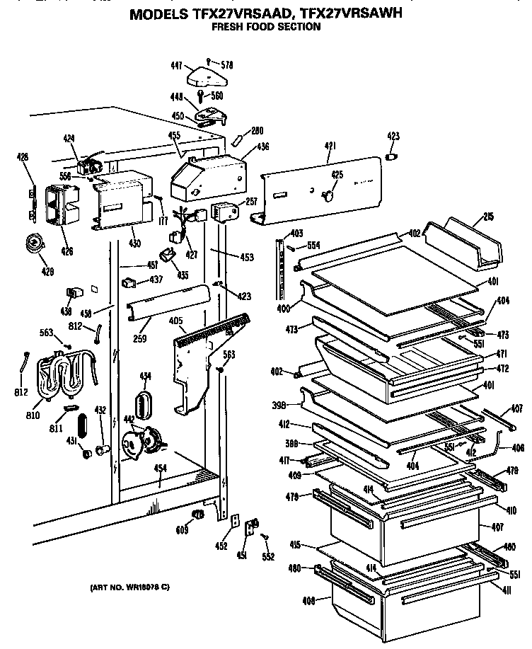 GE TFX27VRSAWH fresh food section diagram
