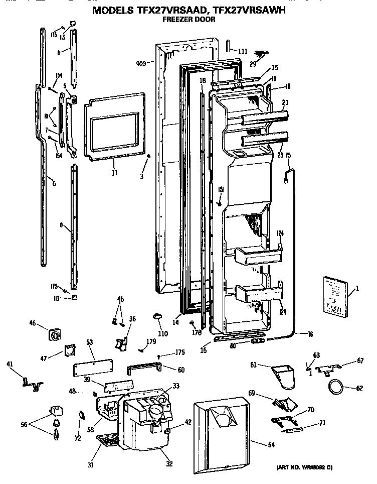GE TFX27VRSAWH freezer door diagram