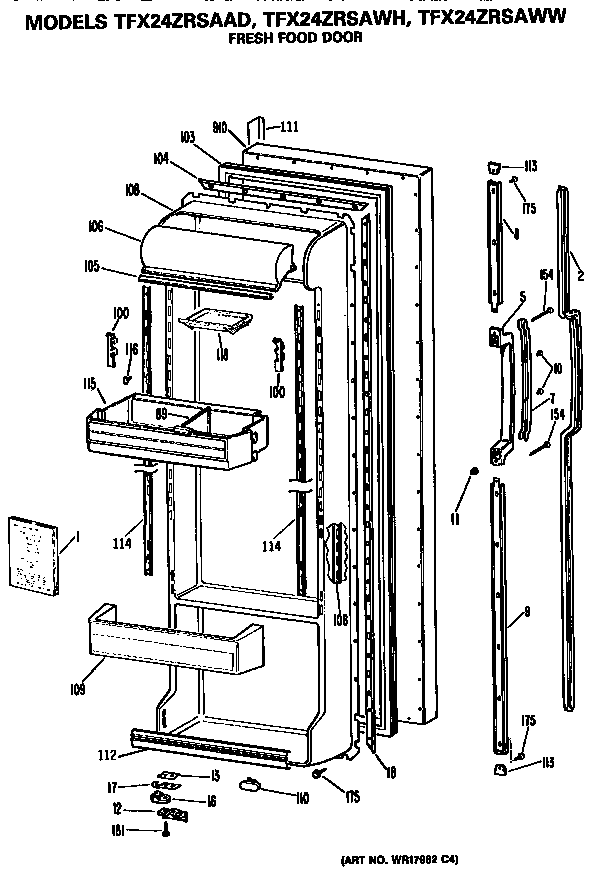 GE TFX24ZRSAWH fresh food door diagram