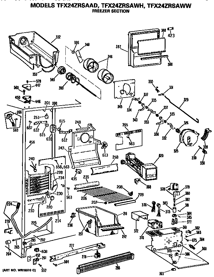 GE TFX24ZRSAWH freezer section diagram
