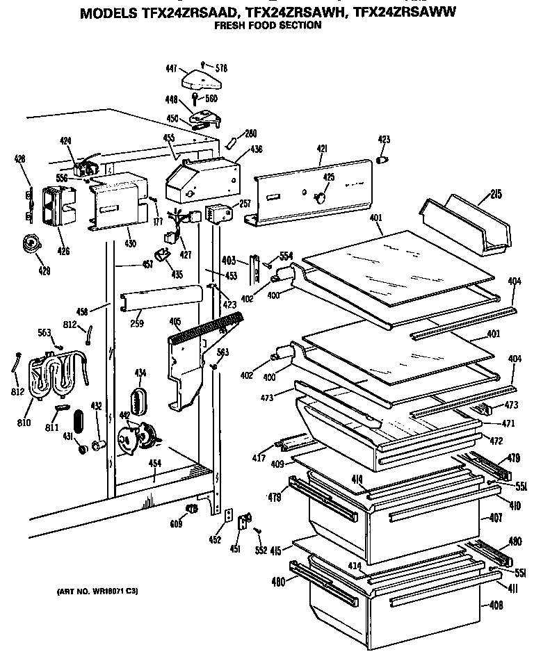 GE TFX24ZRSAWH fresh food section diagram