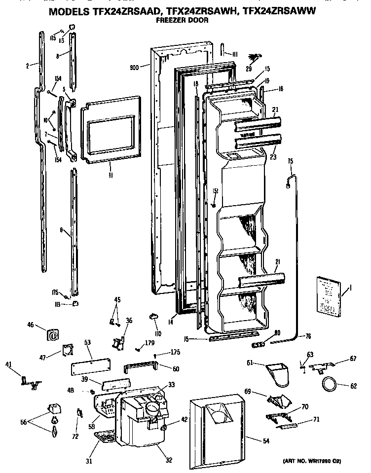 GE TFX24ZRSAWH freezer door diagram