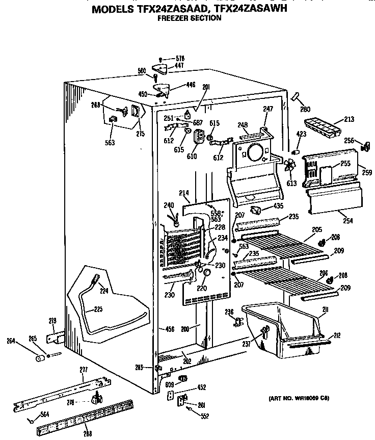 GE TFX24ZASAWH freezer section diagram