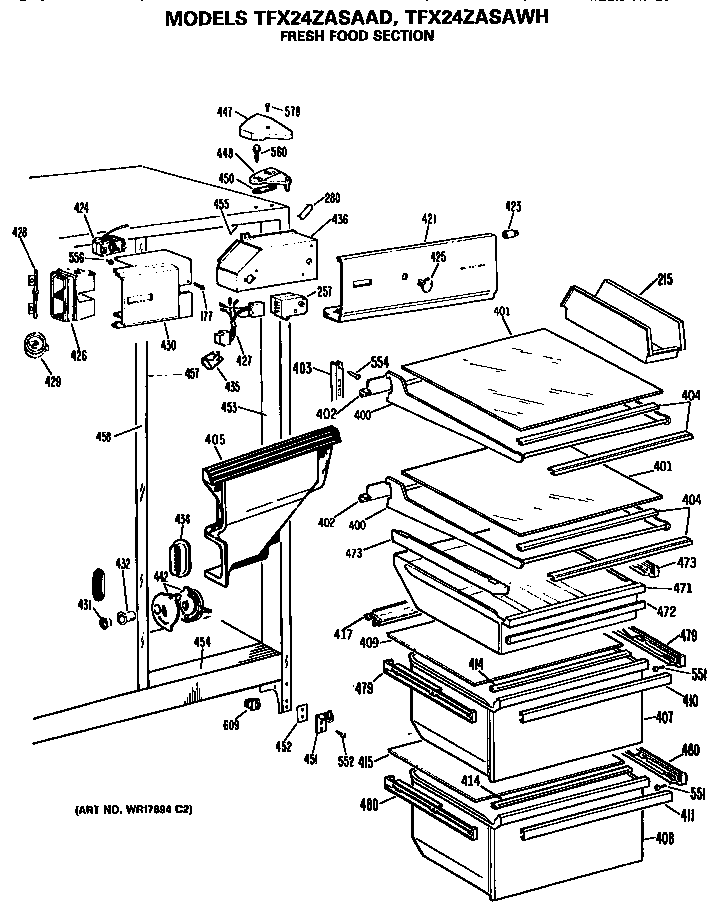 GE TFX24ZASAWH fresh food section diagram