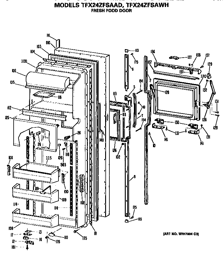 GE TFX24ZFSAAD fresh food door diagram