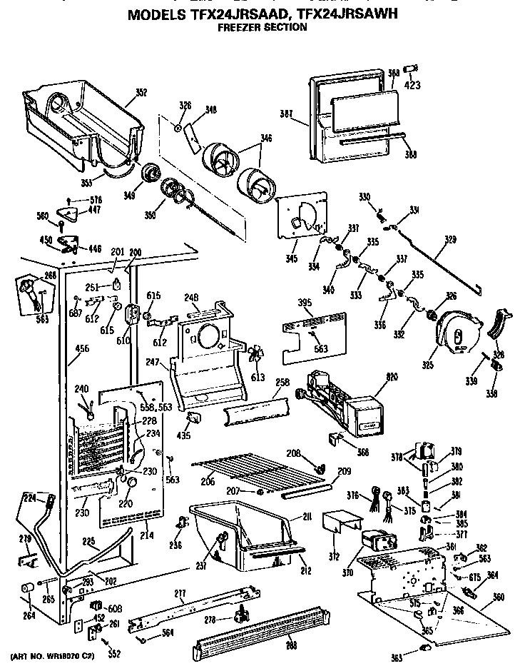 GE TFX24JRSAWH freezer section diagram