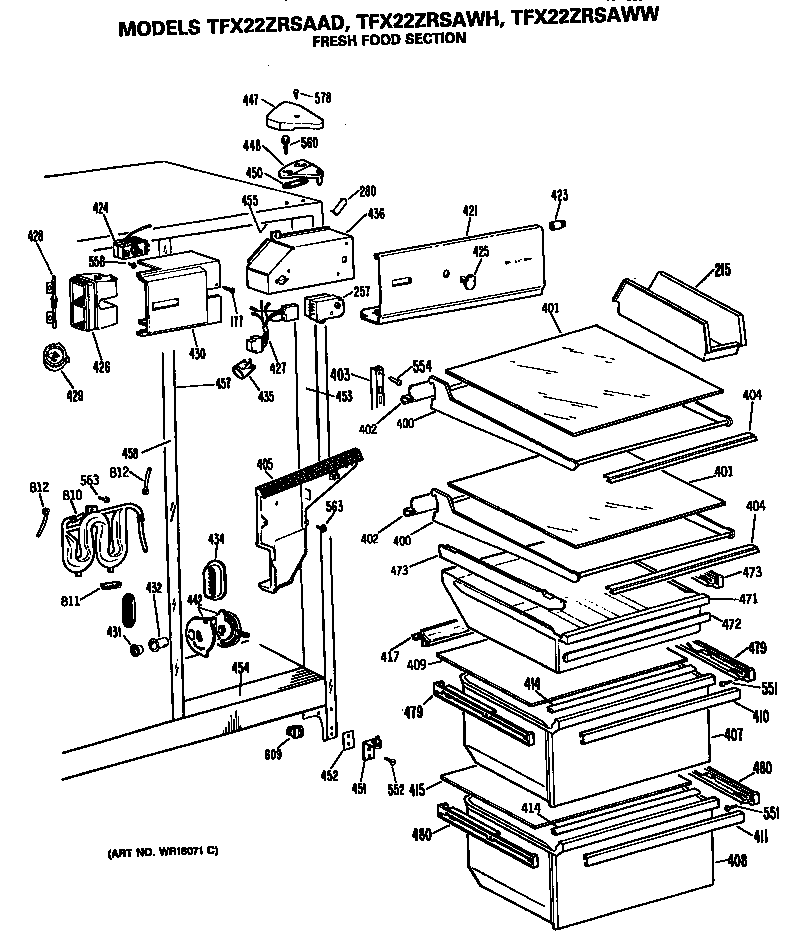 GE TFX22ZRSAAD fresh food section diagram