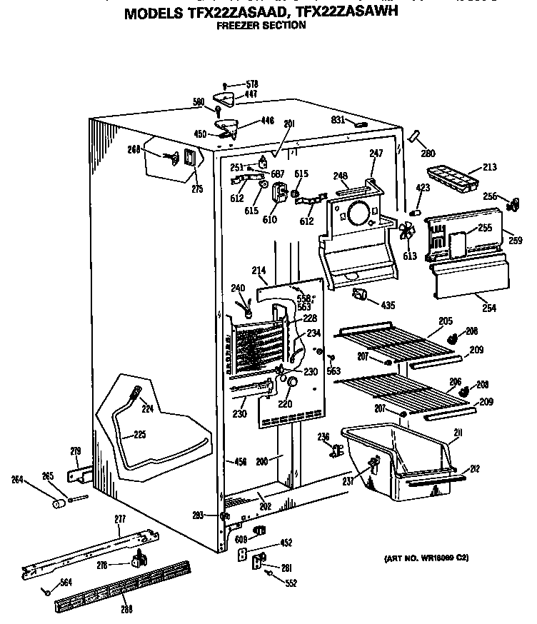 GE TFX22ZASAAD freezer section diagram