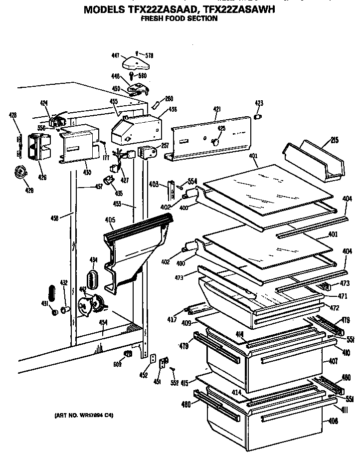 GE TFX22ZASAAD fresh food section diagram