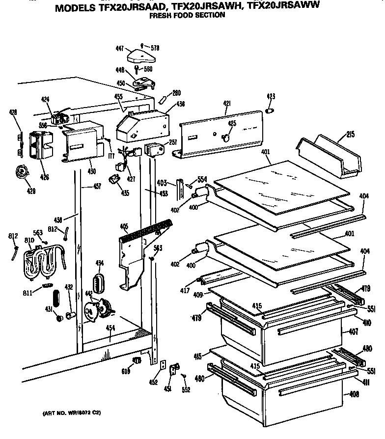 GE TFX20JRSAAD refrigeator shelves diagram