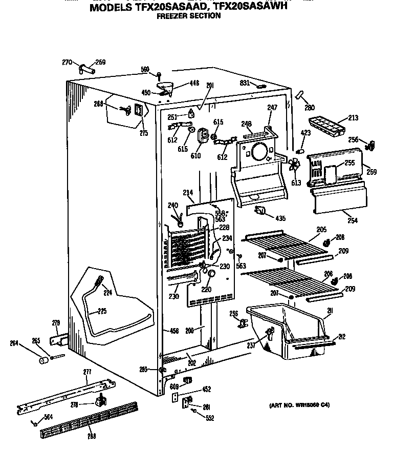 GE TFX20SASAAD freezer section diagram