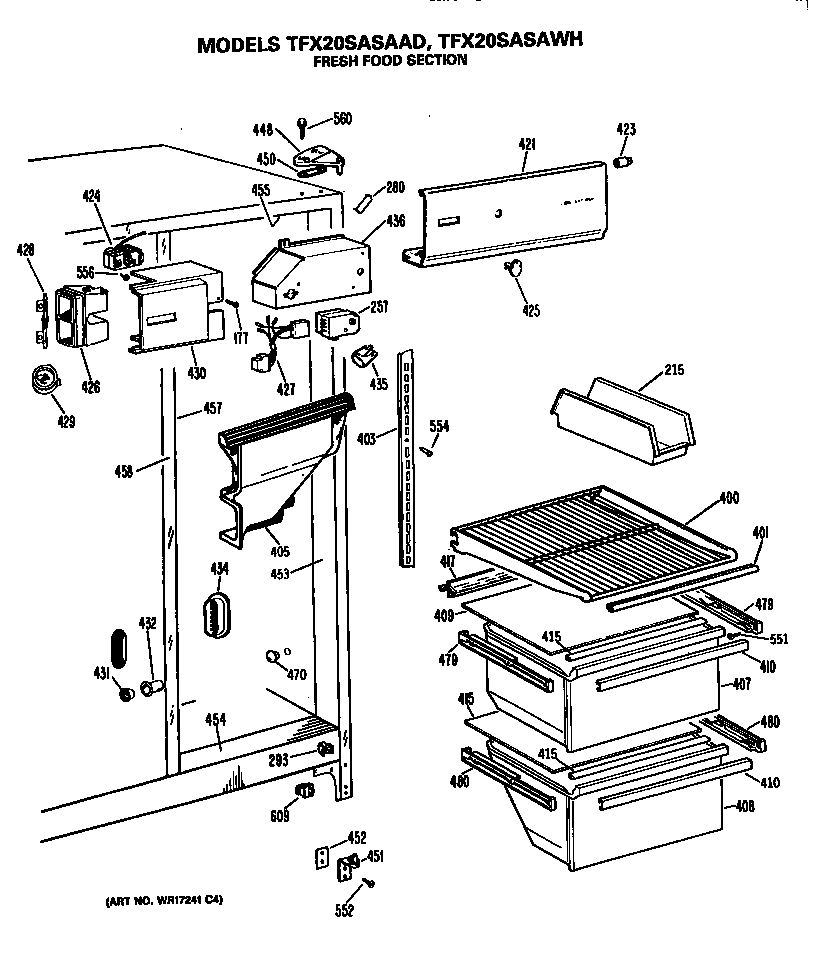 GE TFX20SASAAD fresh food section diagram