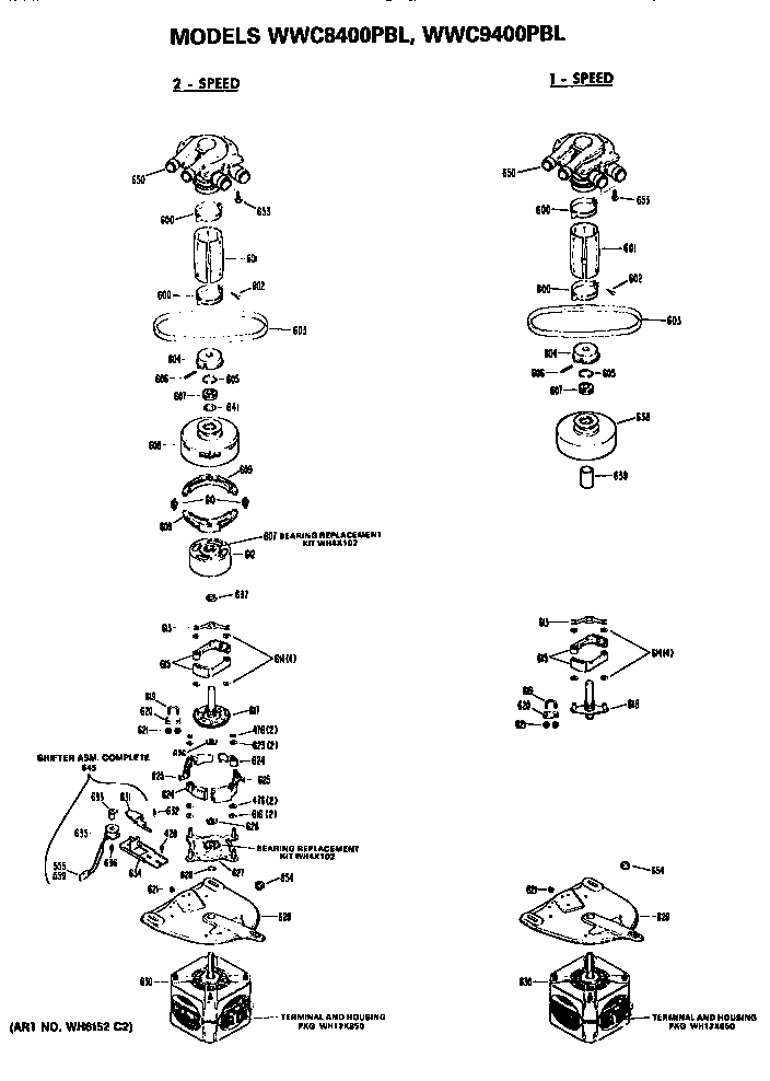 GE WWC8400PBL 1 and 2 speed motors diagram