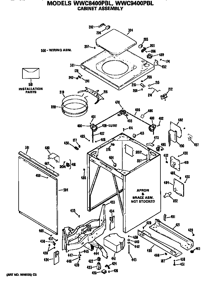 GE WWC8400PBL cabinet diagram