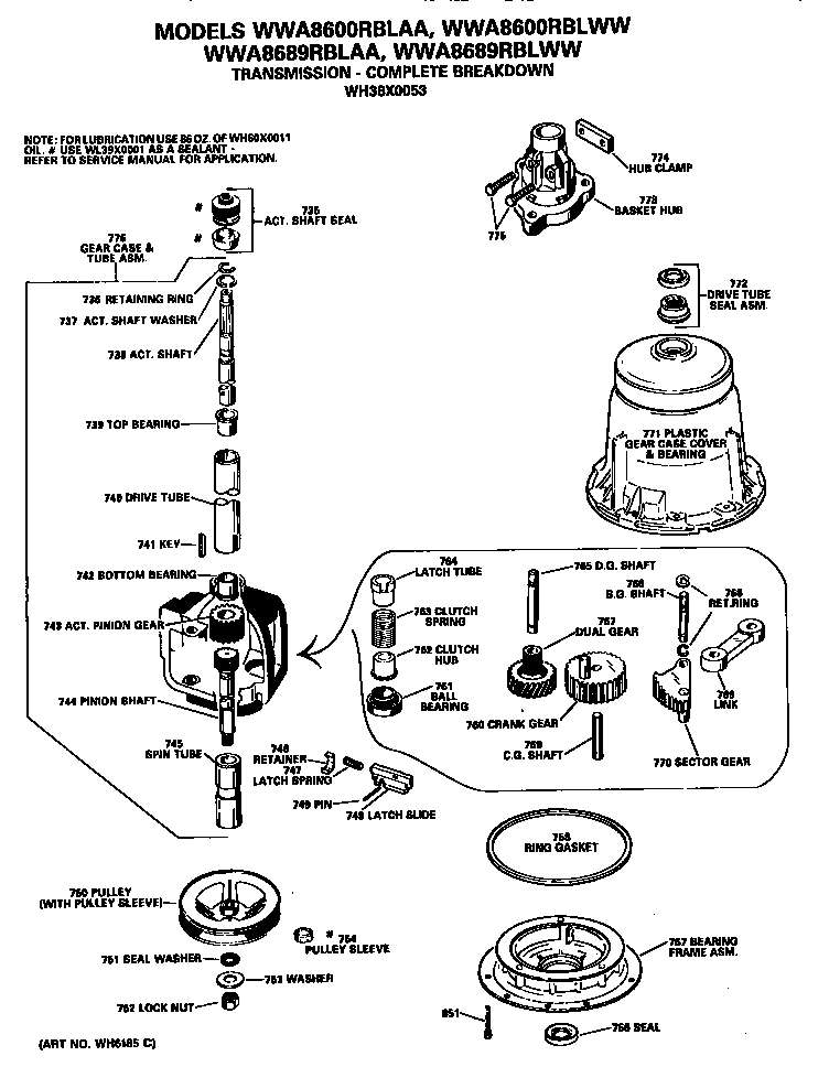 GE WWA8689RBLAA transmission diagram