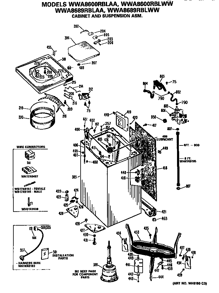 GE WWA8689RBLAA cabinet and suspension diagram