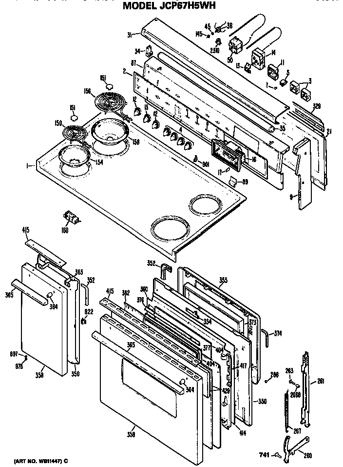 GE JCP67H5WH cooktop/door diagram