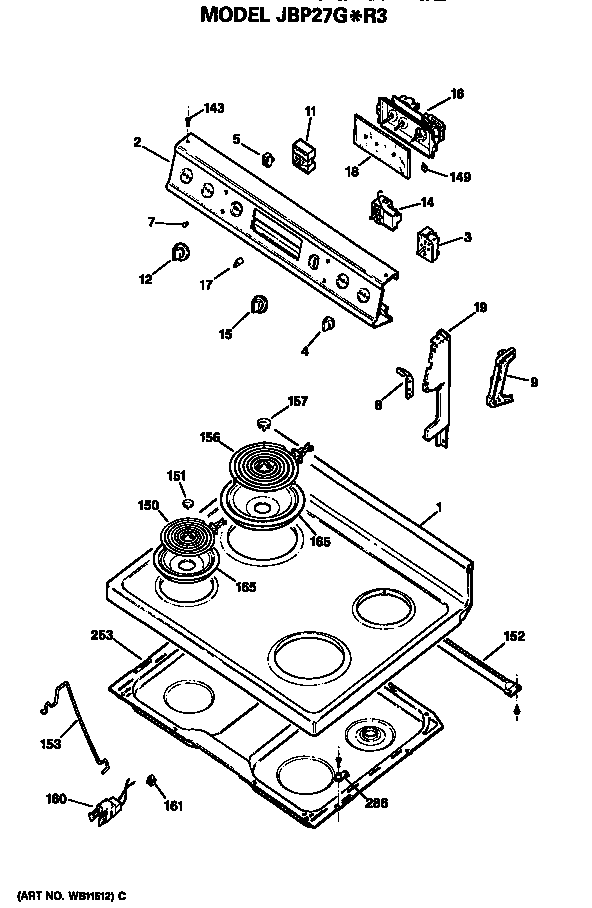 GE JBP27G*R3 cooktop diagram