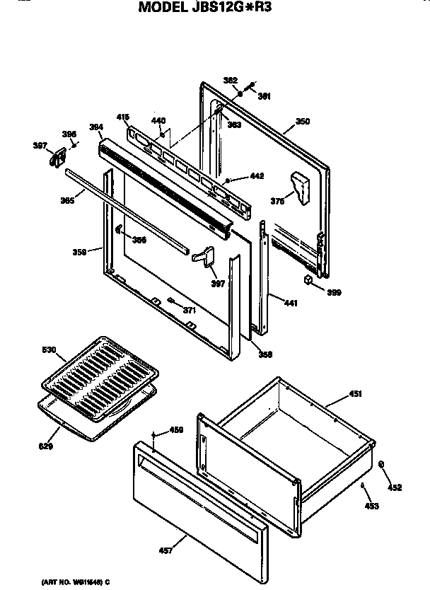 GE JBS12G*R3 door/utility drawer diagram