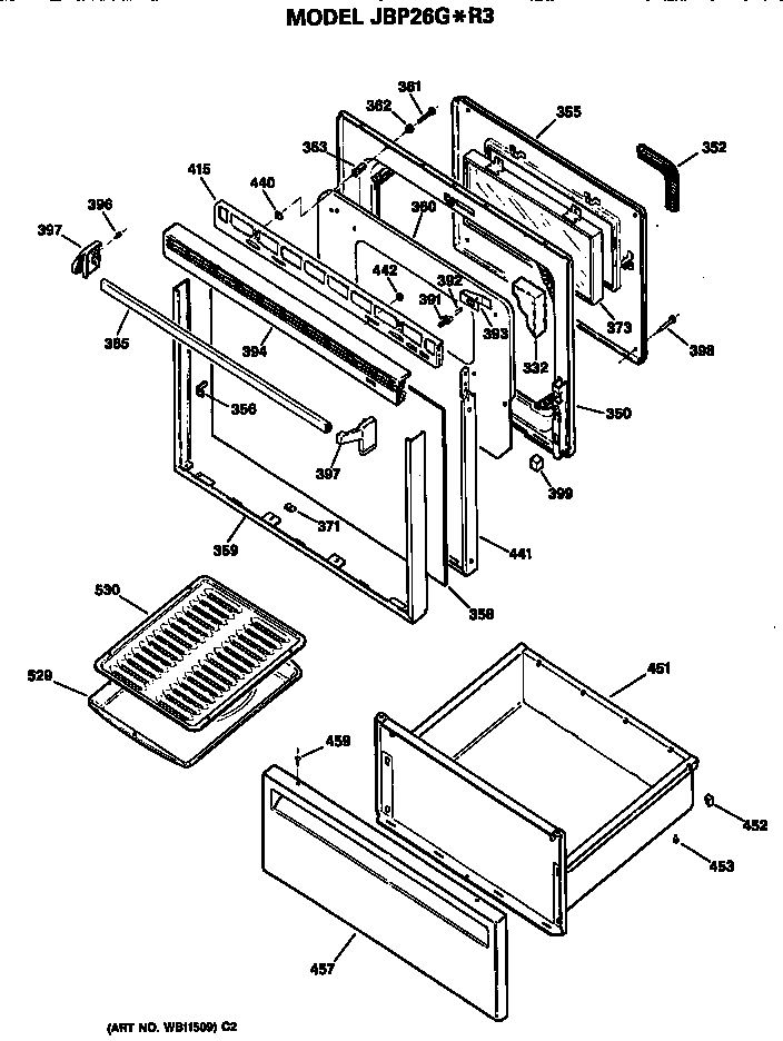 GE JBP26G*R3 door/utility drawer diagram