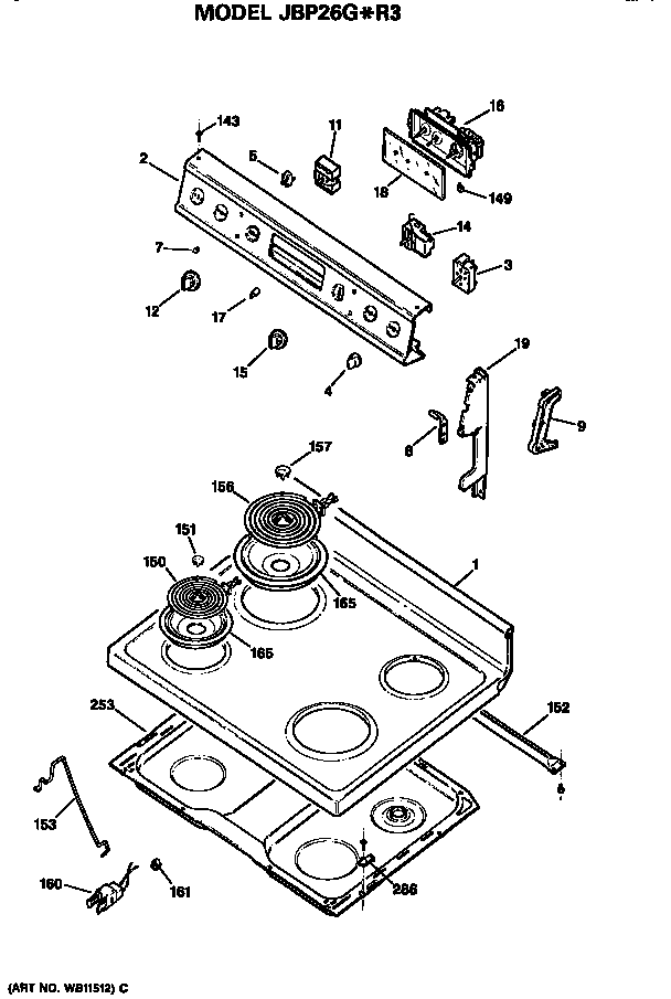 GE JBP26G*R3 cooktop diagram
