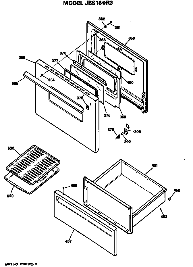 GE JBS16*R3 door/utility drawer diagram