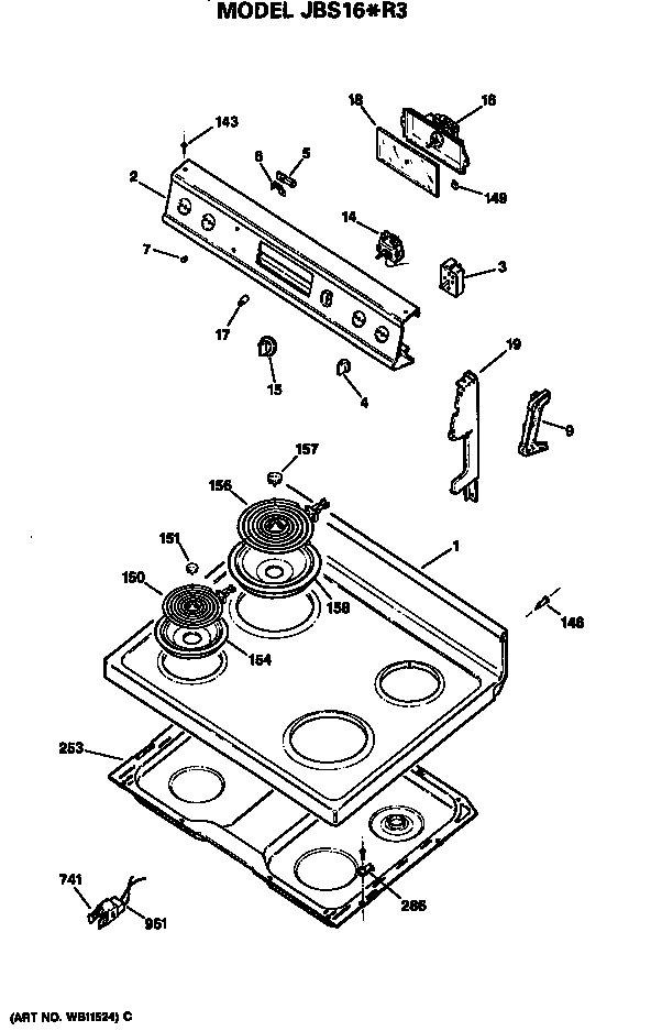 GE JBS16*R3 cooktop diagram
