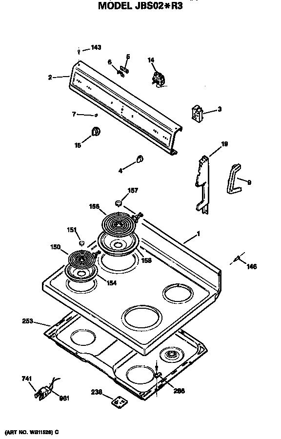 GE JBS02*R3 cooktop diagram