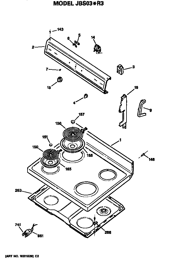 GE JBS03*R3 cooktop diagram