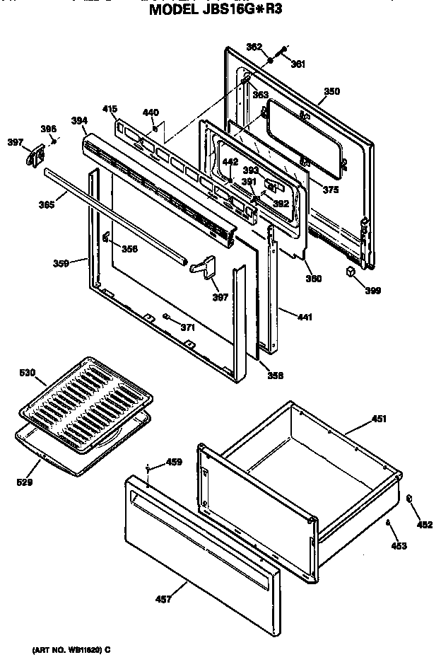 GE JBS16G*R3 door/utility drawer diagram
