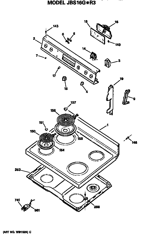 GE JBS16G*R3 cooktop diagram